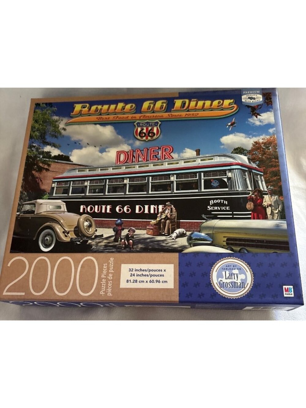 Route 66 Diner 2000-Piece Puzzle By Larry Grossman 32" X 24" Premium Blue Board